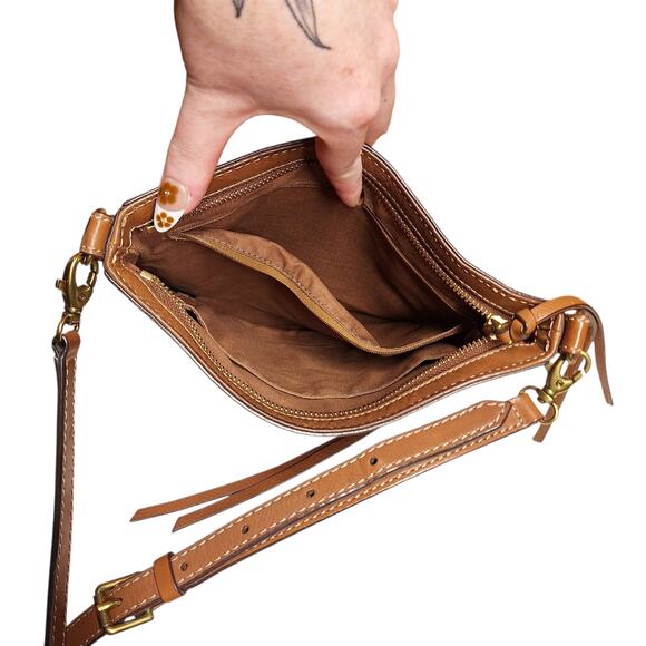 Fossil vintage camel tan brown leather crossbody bag small Minimalist - Picture 6 of 7